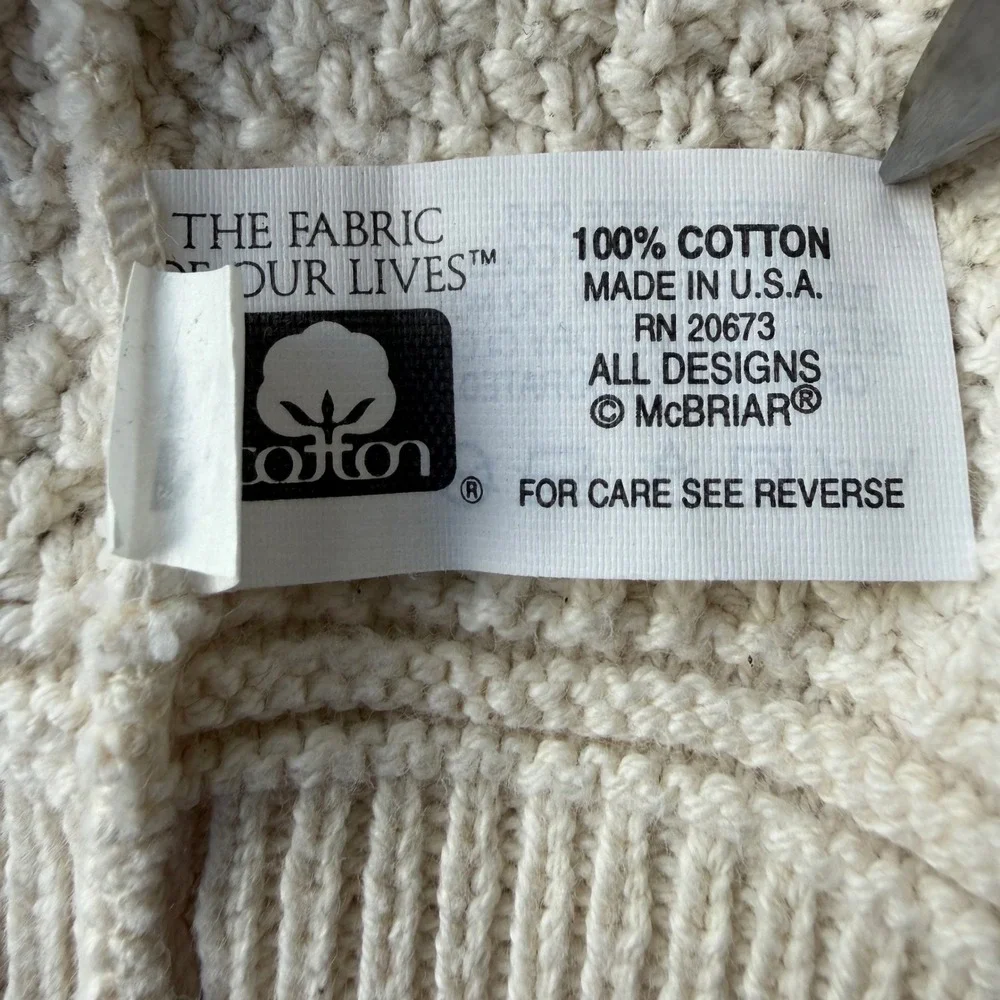 Vintage McBriar Cotton V-Neck Sweater Mens Large Cream Textured Knit USA Made
